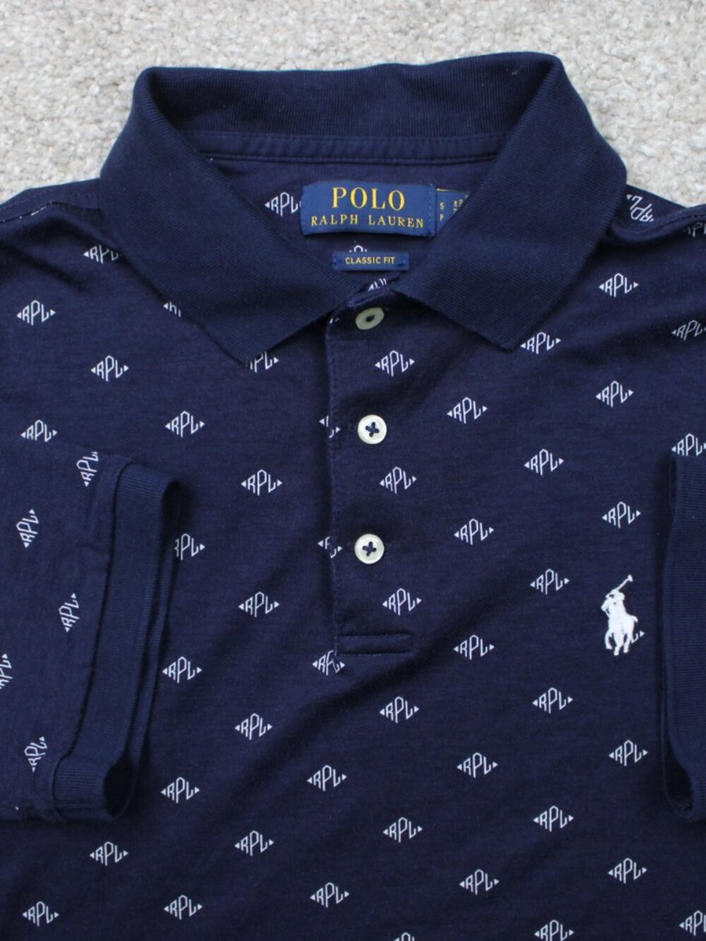 Polo Ralph Lauren AOP Shirt Mens Small Blue Logo All Over Print Classic Fit S/S
